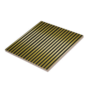 Gold stripes Ceramic Tile on Black