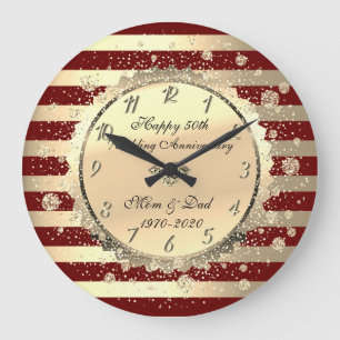 Gold Stripes,Confetti 50th Wedding Anniversary Large Clock