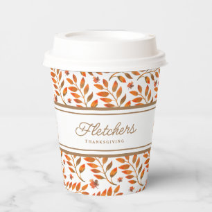 Gold Stripes & Fall Leaves Botanical Customisable Paper Cups