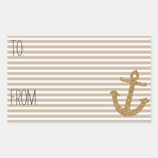 Gold Stripes Faux Glitter Anchor Gift Tag (Front)