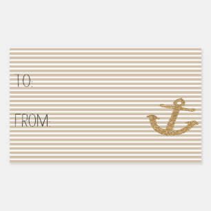 Gold Stripes Faux Glitter Anchor Gift Tag