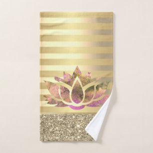 Gold Stripes Glitter Lotus Bath Towel Set
