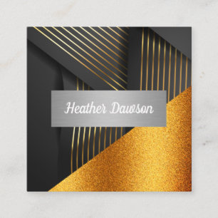 Gold Stripes   Gold Glitter Background Square Business Card