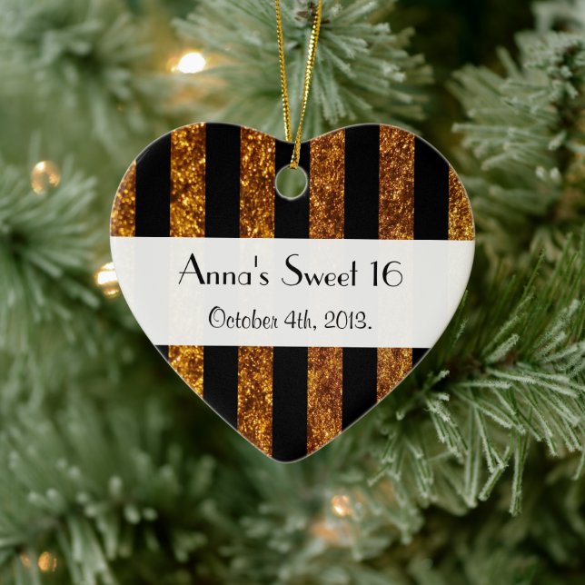Gold Stripes, Lines, Striped Pattern, Sweet 16 Ceramic Ornament (Tree)