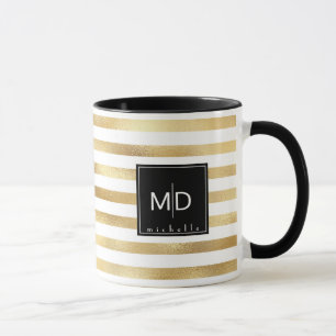 Gold Stripes Monogram Personalised Mug