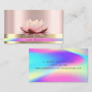 Gold Stripes Ombre Holographic Lotus Rose Gold Business Card