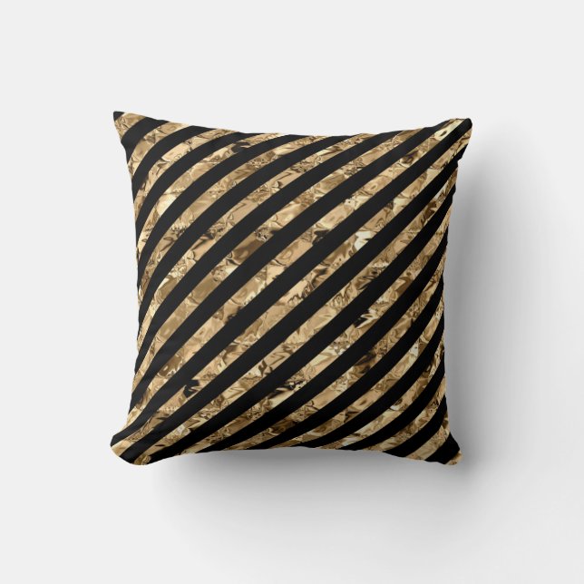 Gold Stripes on Black Cushion (Front)