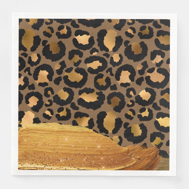 Gold Stripes on Metal Glamour Cheetah Skin Napkin (Front)