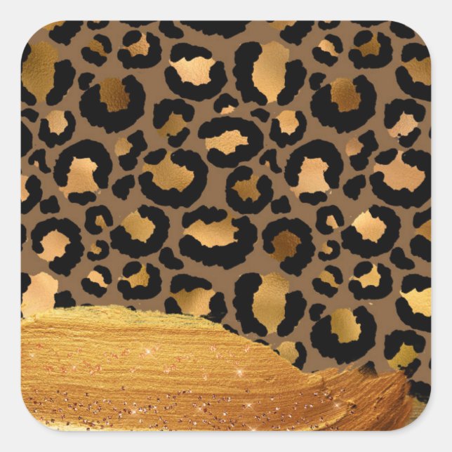 Gold Stripes on Metal Glamour Cheetah Skin Square Sticker (Front)