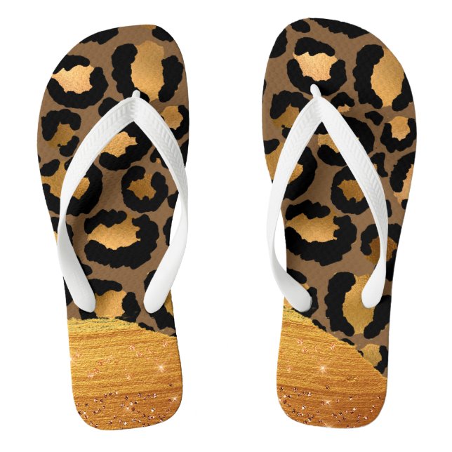 Gold Stripes on Metal Glamour Cheetah Skin Thongs (Footbed)