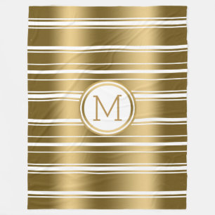 Gold Stripes Pattern Custom White Background Fleece Blanket
