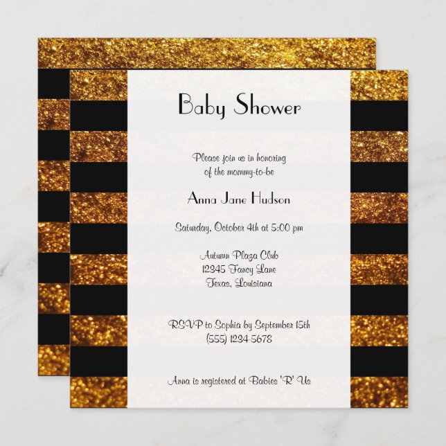 Gold Stripes, Striped Pattern, Lines, Baby Shower Invitation (Front/Back)