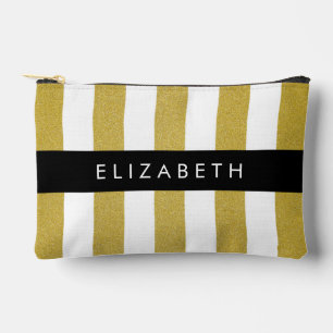 Gold Stripes, Striped Pattern, Lines, Your Name Accessory Pouch