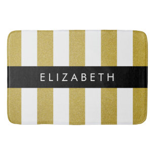 Gold Stripes, Striped Pattern, Lines, Your Name Bath Mat