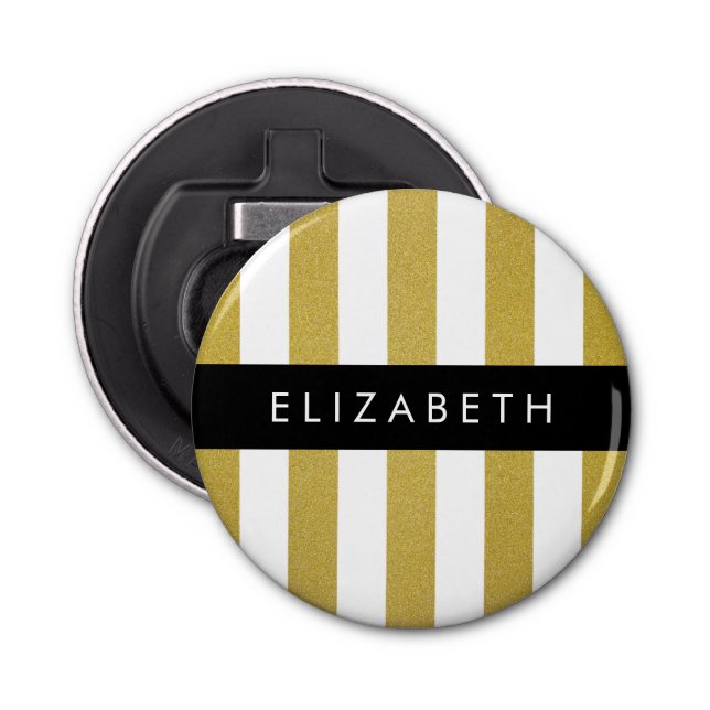 Gold Stripes, Striped Pattern, Lines, Your Name Bottle Opener (Front)