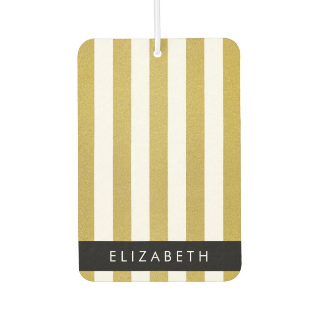 Gold Stripes, Striped Pattern, Lines, Your Name Car Air Freshener (Front)