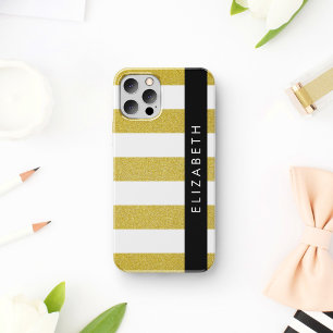 Gold Stripes, Striped Pattern, Lines, Your Name iPhone 12 Pro Case