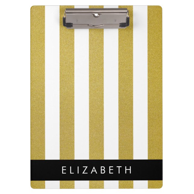 Gold Stripes, Striped Pattern, Lines, Your Name Clipboard (Front)