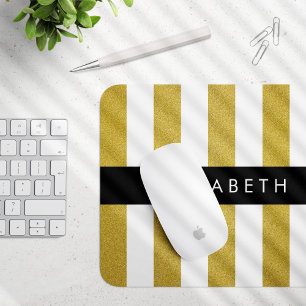 Gold Stripes, Striped Pattern, Lines, Your Name Mouse Pad