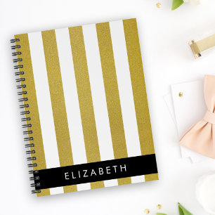 Gold Stripes, Striped Pattern, Lines, Your Name Notebook