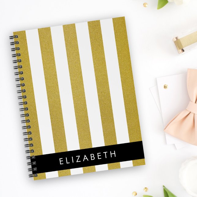 Gold Stripes, Striped Pattern, Lines, Your Name Notebook (Creator Uploaded)