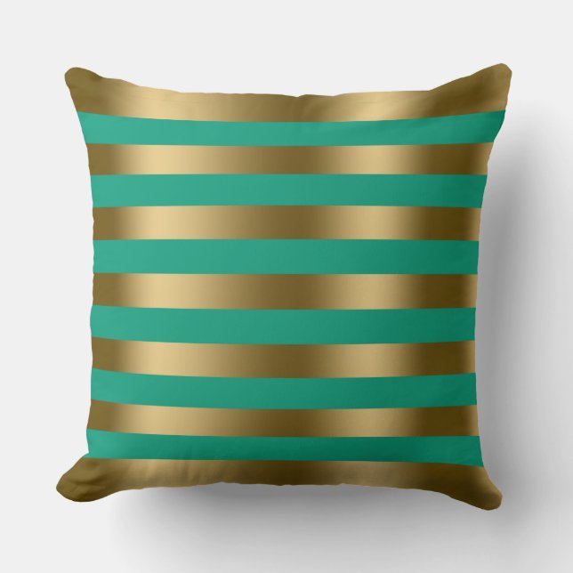 Gold Stripes Turquoise Background Cushion (Front)