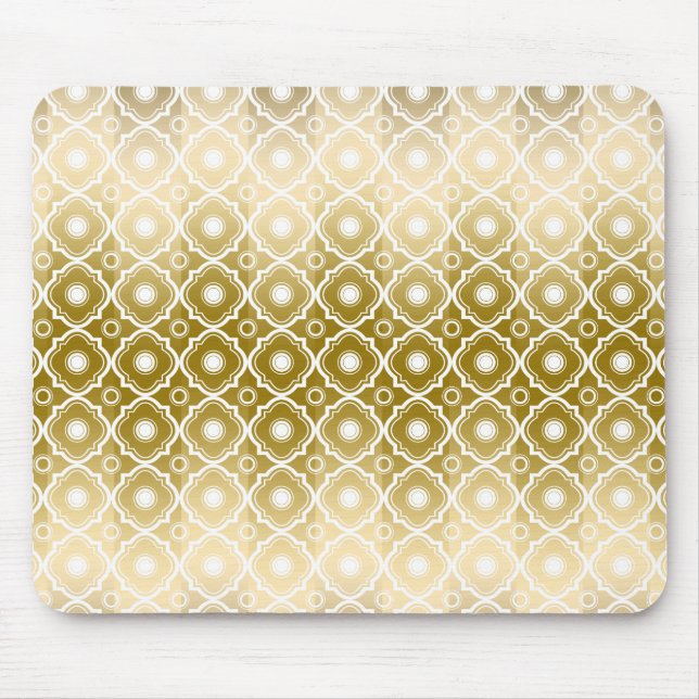 Gold Stripes & White Quatrefoil Geometric Mouse Pad (Front)