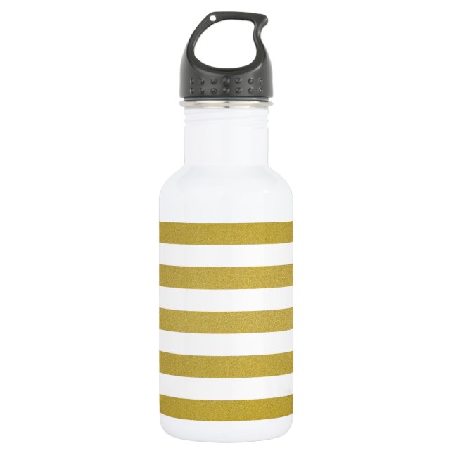 Gold Stripes, White Stripes, Striped Pattern 532 Ml Water Bottle (Front)