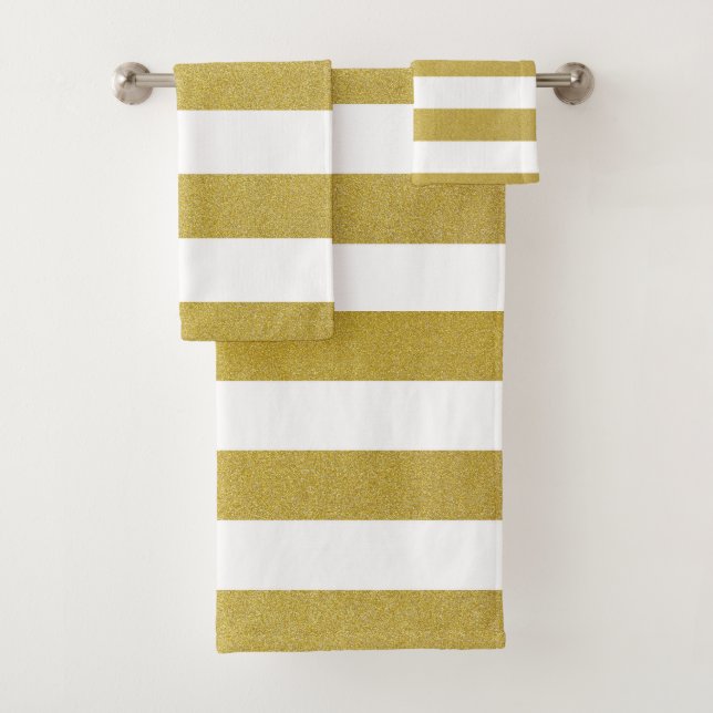 Gold Stripes, White Stripes, Striped Pattern Bath Towel Set (Insitu)