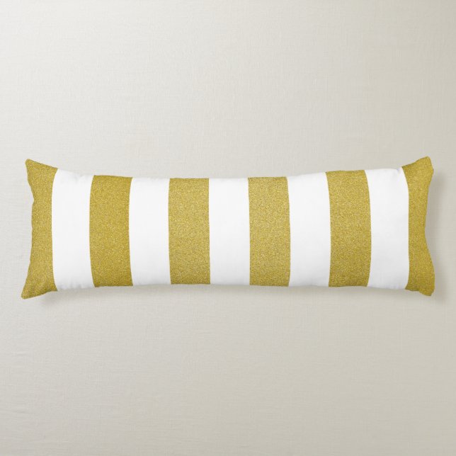 Gold Stripes, White Stripes, Striped Pattern Body Cushion (Front)