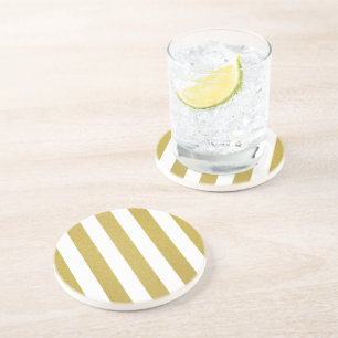 Gold Stripes, White Stripes, Striped Pattern Coaster