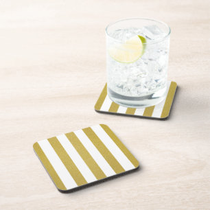 Gold Stripes, White Stripes, Striped Pattern Coaster