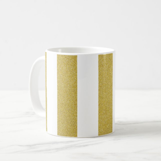 Gold Stripes, White Stripes, Striped Pattern Coffee Mug (Front Left)