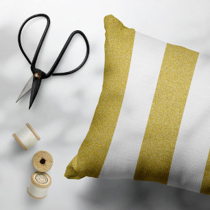 Gold Stripes, White Stripes, Striped Pattern Decorative Cushion