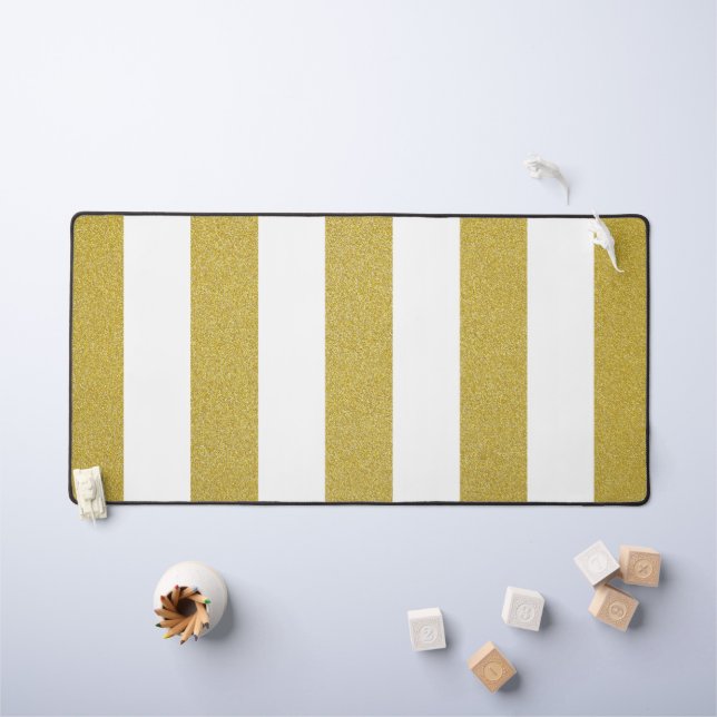 Gold Stripes, White Stripes, Striped Pattern Desk Mat (Kids Table)