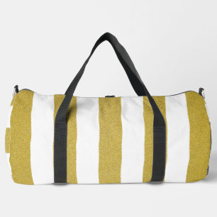 Gold Stripes, White Stripes, Striped Pattern Duffle Bag