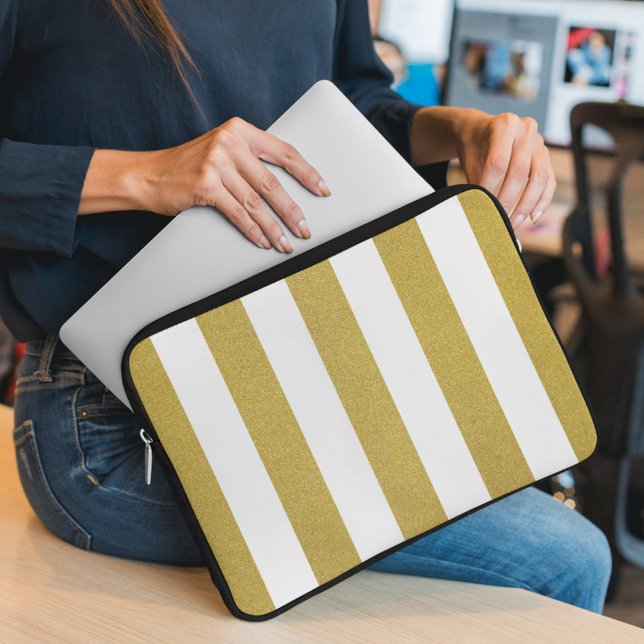 Gold Stripes, White Stripes, Striped Pattern Laptop Sleeve (Creator Uploaded)