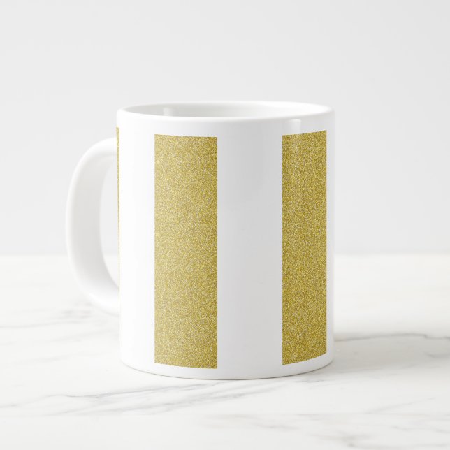 Gold Stripes, White Stripes, Striped Pattern Large Coffee Mug (Front Left)