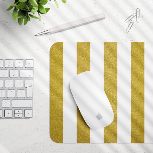 Gold Stripes, White Stripes, Striped Pattern Mouse Pad