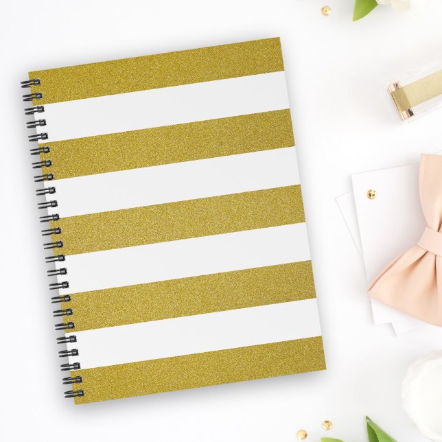 Gold Stripes, White Stripes, Striped Pattern Notebook (Creator Uploaded)