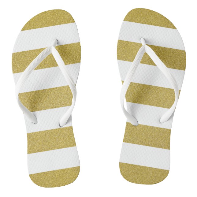 Gold Stripes, White Stripes, Striped Pattern Thongs (Footbed)