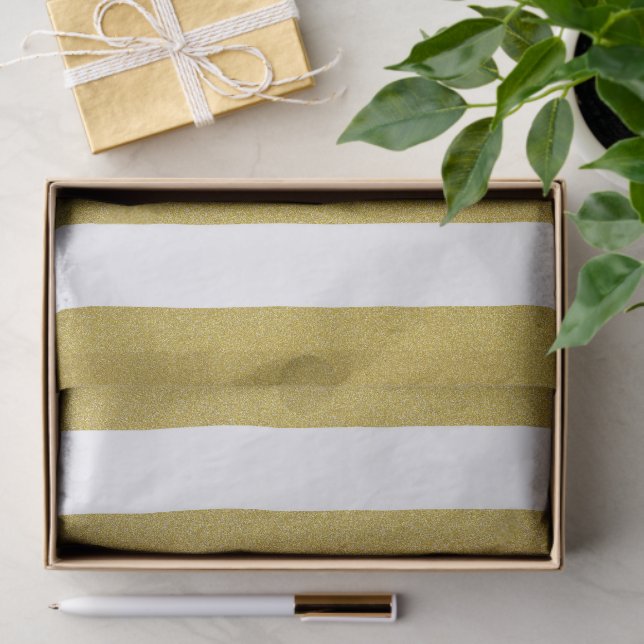 Gold Stripes, White Stripes, Striped Pattern Tissue Paper (Gift)