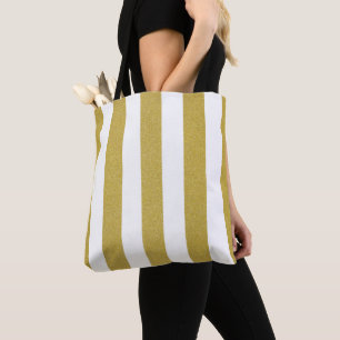 Gold Stripes, White Stripes, Striped Pattern Tote Bag