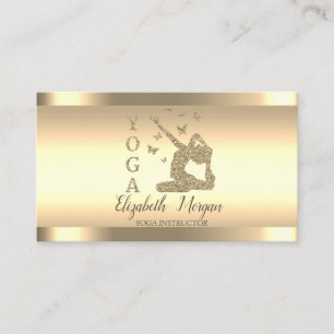 Gold Stripes Yoga Instructor Women Silhouette Business Card