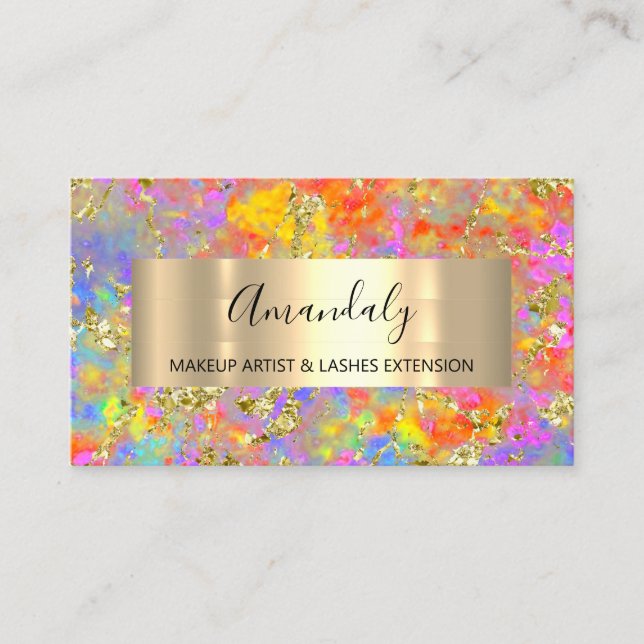 Gold Strokes Beauty Shop Holographic Pink  Business Card (Front)