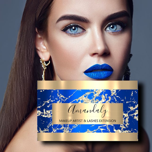 Gold Strokes Royal Blue Beauty Shop  Business Card (Gold Strokes Royal Blue Beauty Shop Business Card)