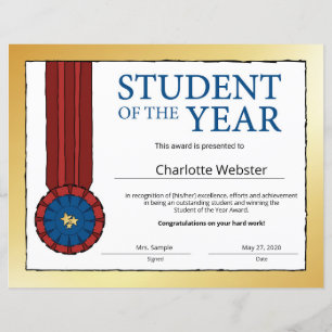 Gold Student of the Year Award Honour Certificate