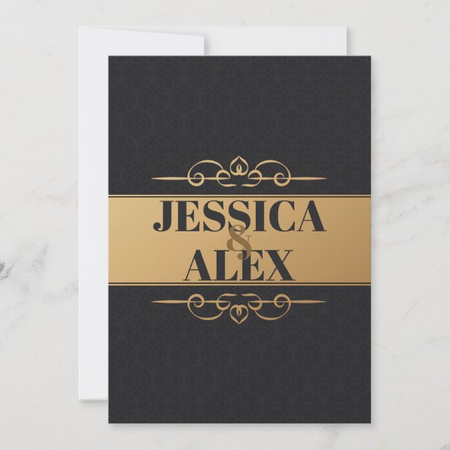 Gold Style Elements | Sleek Black Patterns  Invitation (Front)