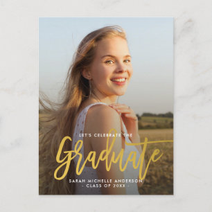 Gold Stylish Chic Graduation Party Photo Postcard
