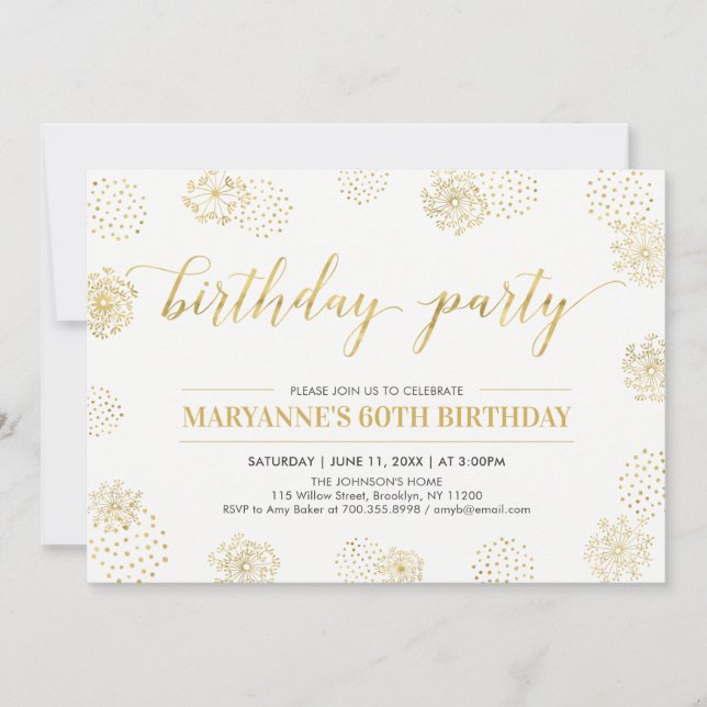 Gold Stylish Modern 50th, 60th Birthday Party Invitation (Front)